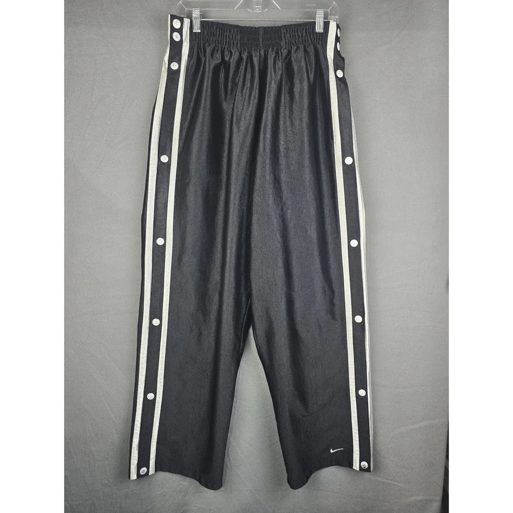 Vintage Y2K Nike Tear Away Track Pants Men L Black Snap Button Baggy Wide Leg